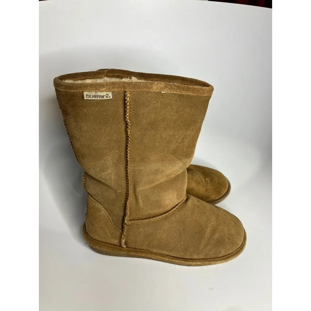 Bearpaw shearling pull on boots women's size 10 tan brown suede winter cozy‎